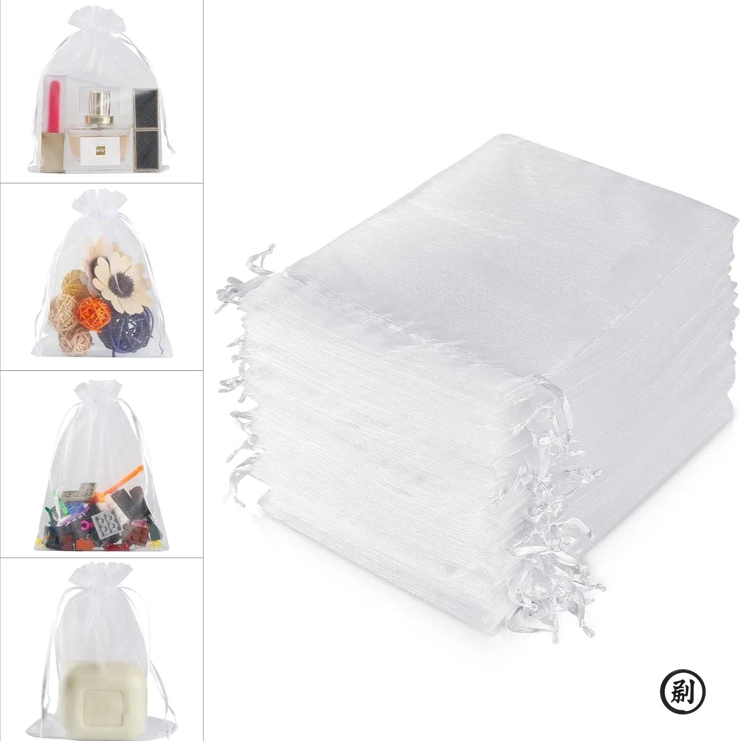 50 décorations pour sachets en organza blanc, 7 x 9 cm ou 9 x 12 cm