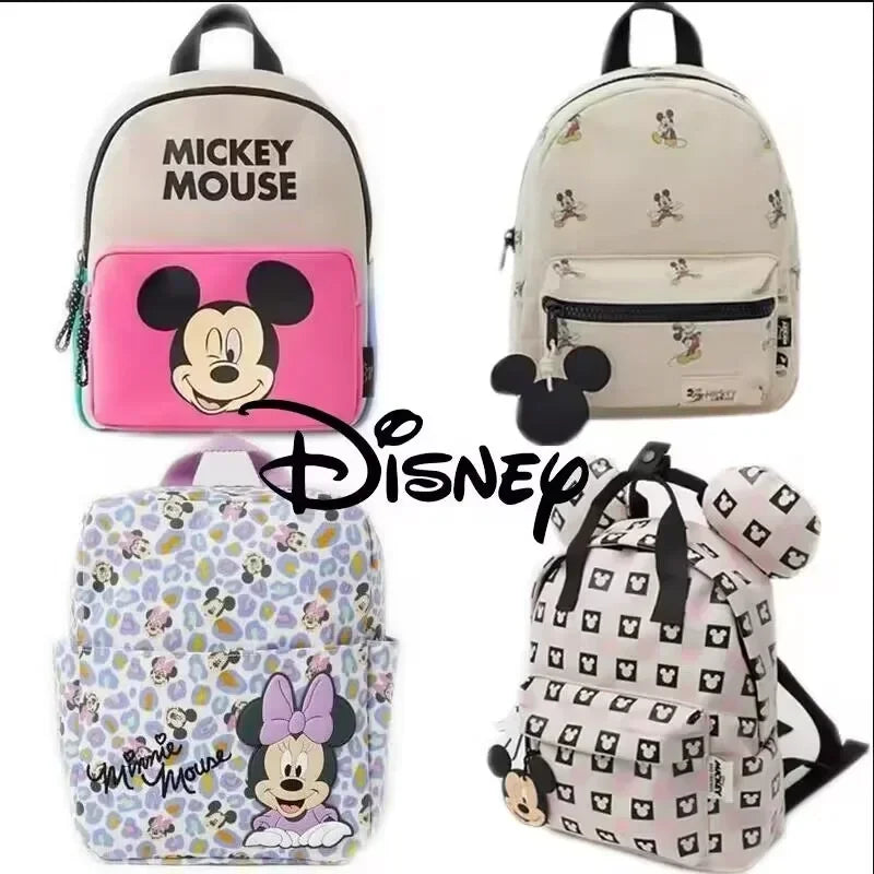 Sac à dos dessin animé Disney Mickey Mouse, sac d'école en toile Minnie pour femmes, sac à dos de grande capacité à la mode