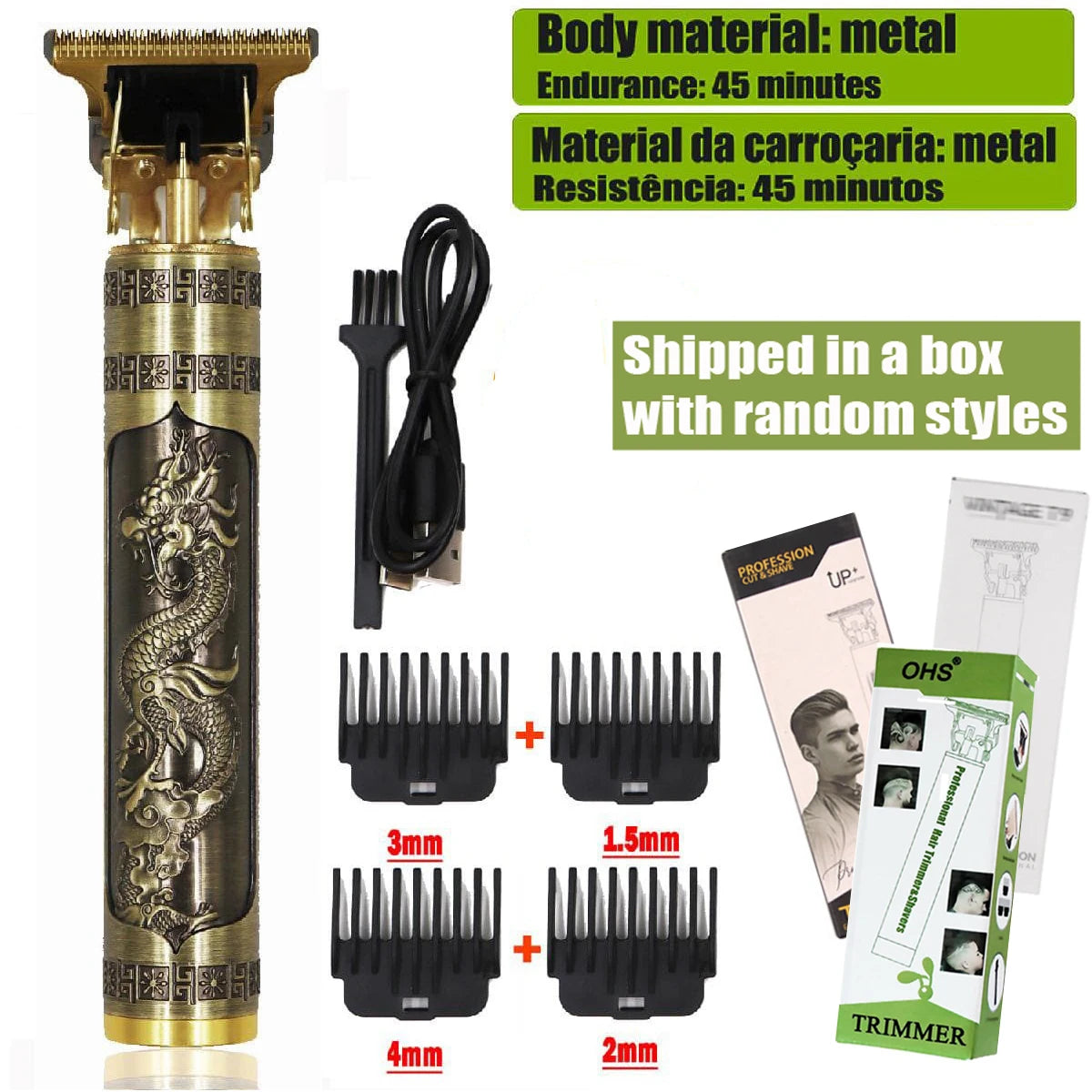 T9 HairClipper Beard Shaving Body Hair Trimmer Clippers Electric Machine Men Haircut Machine 0mm Barber ShaverDragon Carved