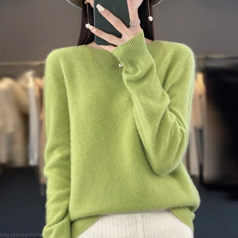 Nouveau pull en cachemire pull femme en automne et en hiver 100% laine mérinos mode col rond automne chaud pull haut