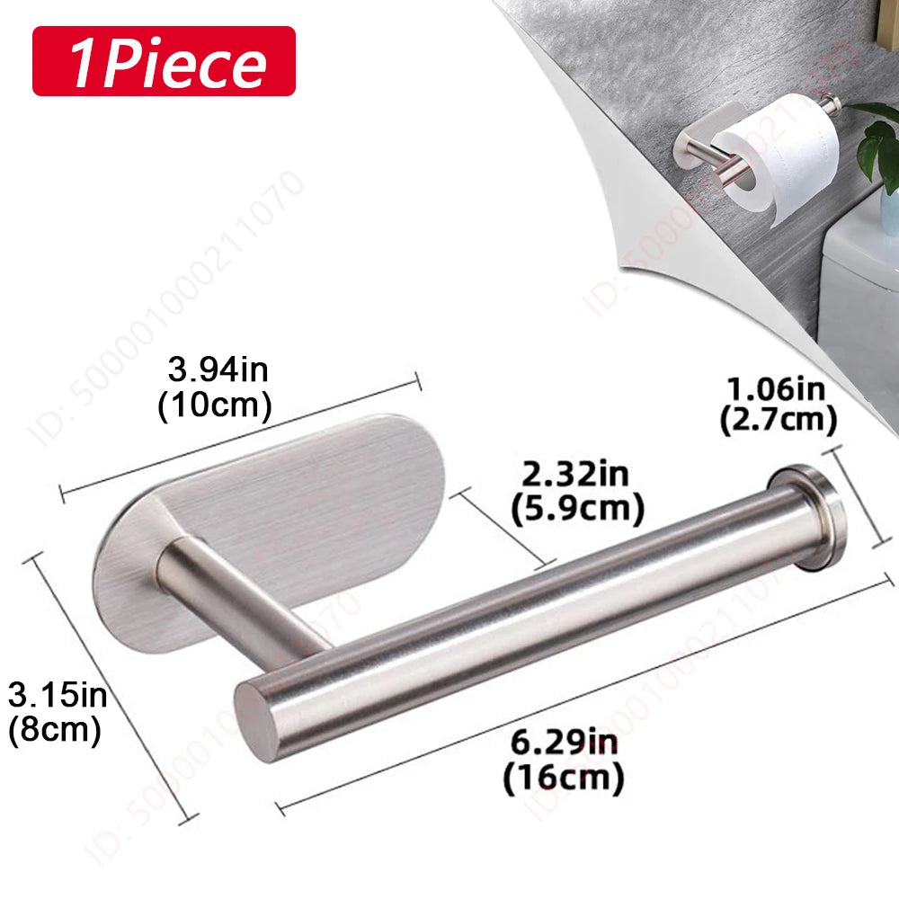 Stainless steel paper roll holder, wall-mounted without drilling, for kitchen, bathroom, wall, and paper towel storage rack.