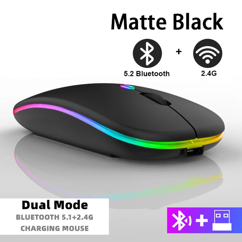 Souris sans fil pour ordinateur portable PC, Bluetooth RGB rechargeable, souris sans fil silencieuse avec rétroéclairage LED, souris ergonomique pour le jeu