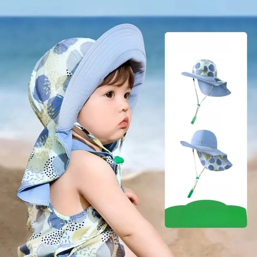 Chapeau de soleil confortable de style coréen pour enfant, double face, en coton, à large bord, idéal pour la plage et le sable, protection solaire UPF 50+, ajustable, pour l'été