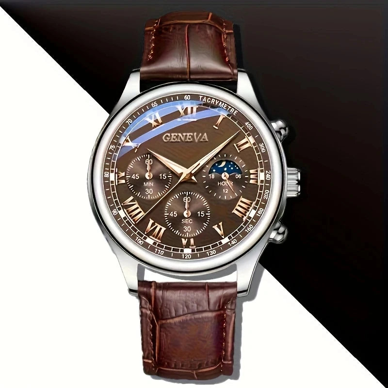 GENEVE – montre à Quartz pour hommes, haute qualité, ceinture de luxe, mode, ronde, pour étudiants d'affaires, Sport, étanche, horloge lumineuse