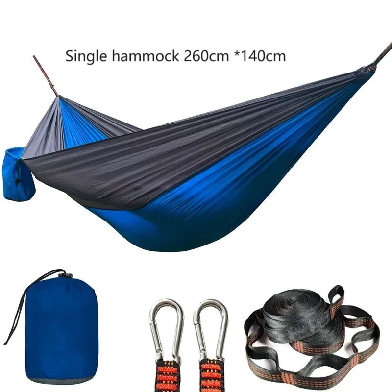 Hamac parachute uni avec sangles et mousqueton noir - Idéal pour le camping, la survie et les voyages - Mobilier d'extérieur deux places