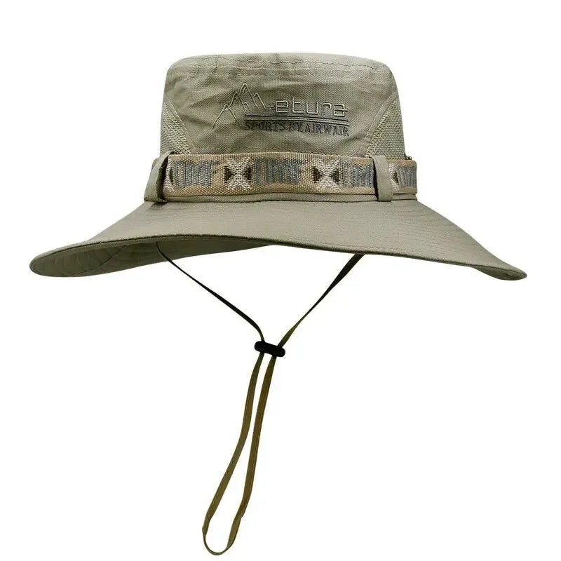 Chapeau bob d'été pour homme, protection UV, large bord, style Panama, idéal pour safari, chasse et randonnée, chapeau de pêcheur en maille, casquette de plage avec protection solaire