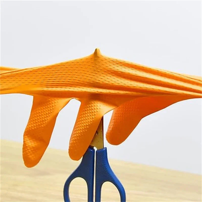 Gants jetables industriels en nitrile orange résistant 8 mil avec grip texturé en losange pour la sécurité des mécaniciens et le travail
