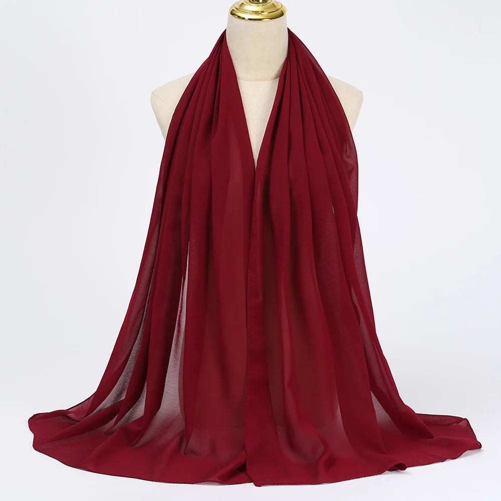 Musulman En Mousseline De Soie Hijab Écharpe Femmes Longue Couleur Unie Tête Wrap Pour Femmes Hijabs Foulards Dames Musulman Voile Jersey Hijabs