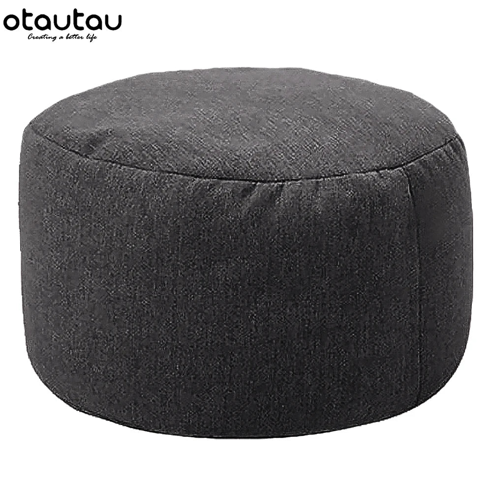 Tabouret rond OTAUTAU D30cm*H20cm, pouf en lin avec garniture, repose-pieds, style tatami/futon, JD001