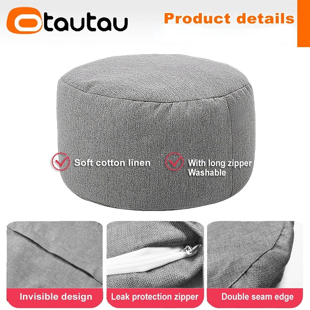 Tabouret rond OTAUTAU D30cm*H20cm, pouf en lin avec garniture, repose-pieds, style tatami/futon, JD001