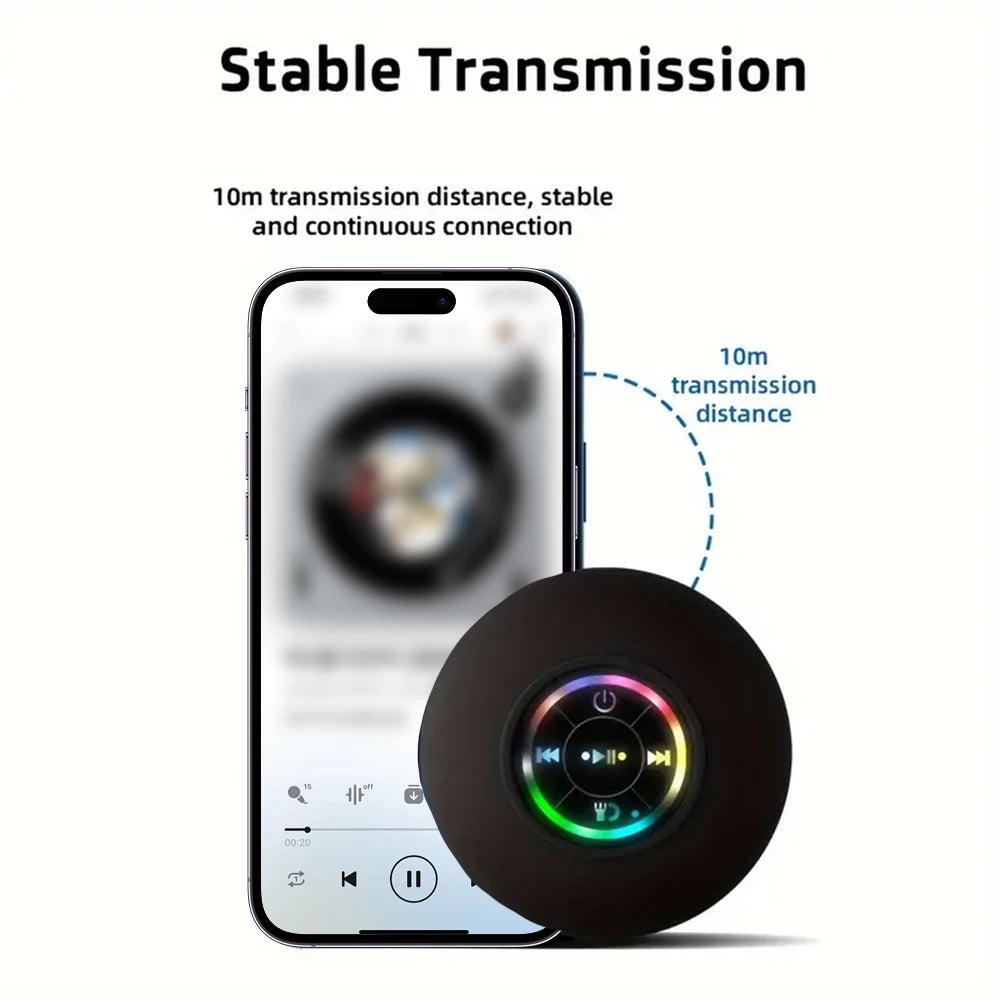 Mini Portable Wireless Bluetooth Speaker - IPX4 Waterproof LED Loudspeaker with Large Suction Cup for Outdoor, Bathroom & Travel
