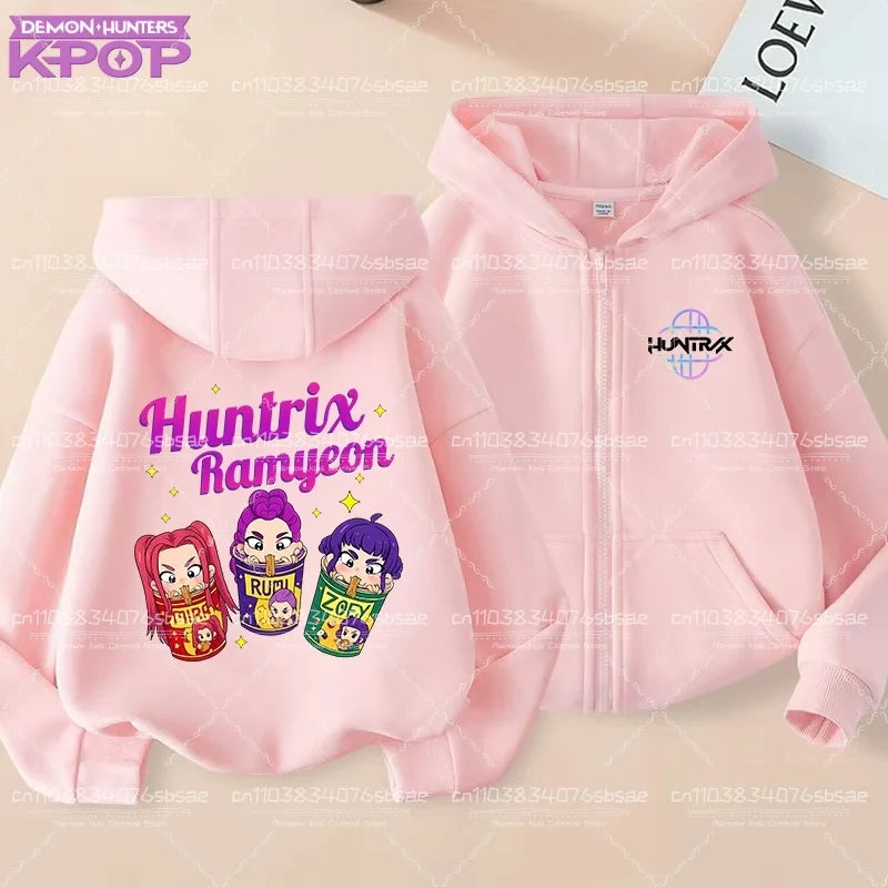 Pull à capuche K-pop Demon Hunters pour enfants, style anime, veste zippée tendance, garçon/fille, printemps/automne