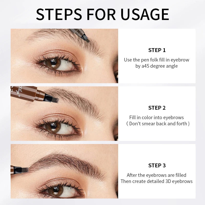 Crayon à sourcils à quatre embouts, longue tenue, sans bavure, résistant à l'eau, anti-bavure