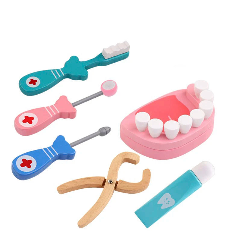 Jeu de rôle en bois de docteur pour enfants : simulation de dentiste, brossage de dents et médicaments