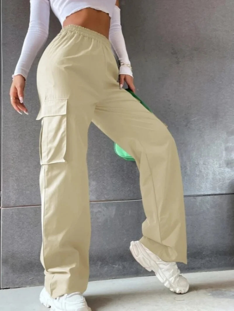 Mode femmes Baggy Joggers pantalon décontracté Communte femme Chic droit Cargo pantalon élastique taille haute élégant surdimensionné pantalon
