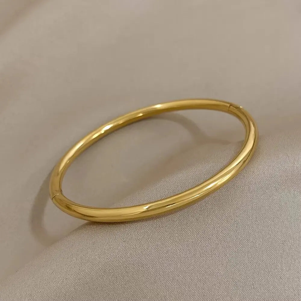 1 bracelet plaqué or en acier inoxydable et titane incrusté de zircon, style classique et simple, adapté à un usage quotidien pour femme