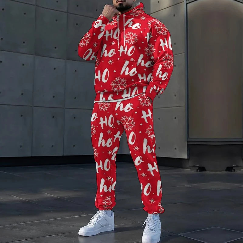 2025 Noël 3D Imprimer Sweat à capuche à manches longues Ensemble Automne Hiver Casual Hommes Deux Pièces Survêtement Mode Lâche Festival Costume De Fête