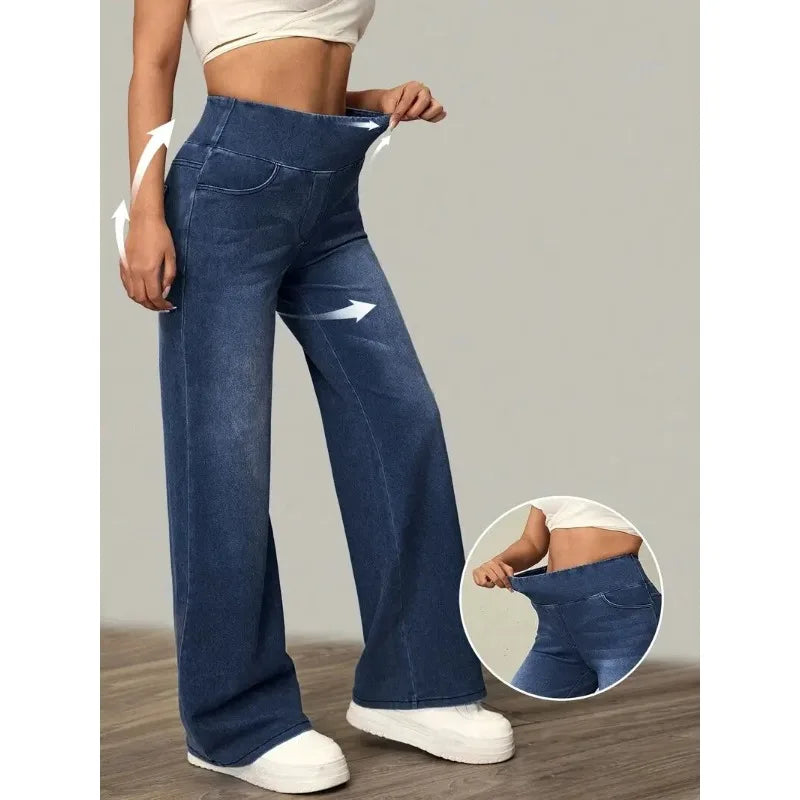 Jean taille élastique pour femme, pantalon à jambes droites, ample, extensible, tendance, confortable, polyvalent, transfrontalier, nouvelle collection