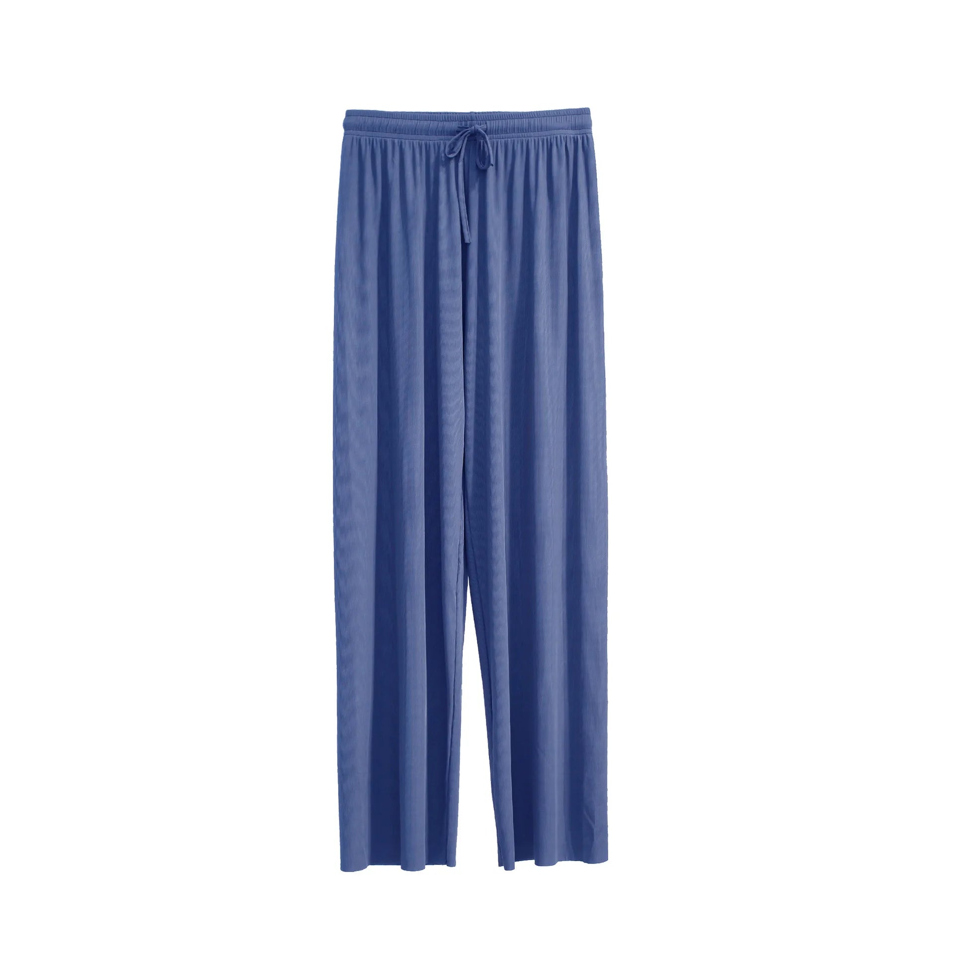 Pantalon à jambes larges pour femmes, longueur cheville, décontracté, couleur unie, taille élastique, ample, en soie glacée, printemps été