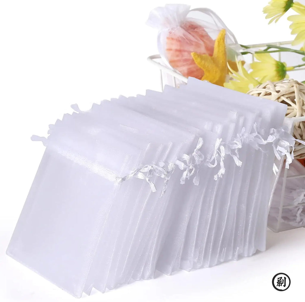 50 décorations pour sachets en organza blanc, 7 x 9 cm ou 9 x 12 cm