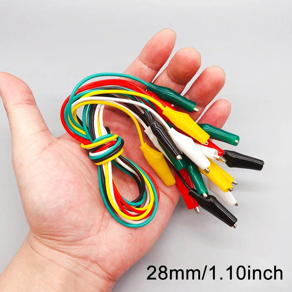 10pcs Colorful Alligator Clips Electric DIY Small Battery Power Cord Sheath Double Head Test Clamp 28mm 35mm 45mm 50cm