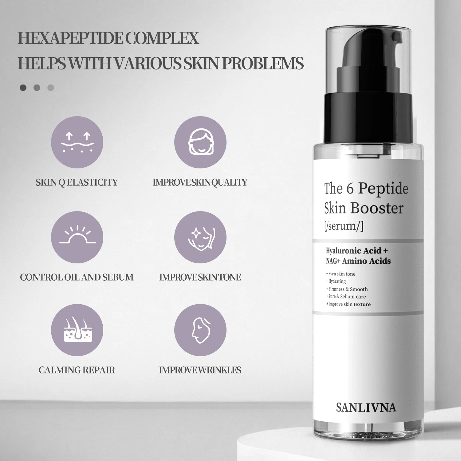 Coffret de soins du visage rafraîchissants à base d'essence de 6 peptides. Contient du collagène pour atténuer les ridules, illuminer le teint, hydrater et nourrir la peau