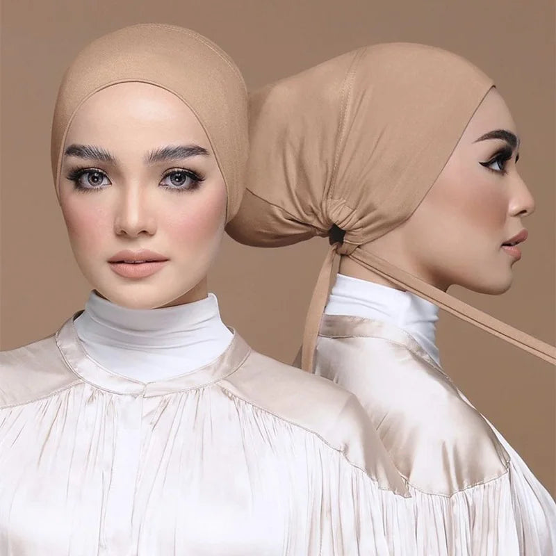 Turban musulman Modal, chapeau intérieur Hijab, sous-écharpe islamique, Bonnet indien, couvre-chef féminin, Turban Mujer Hijab avec corde