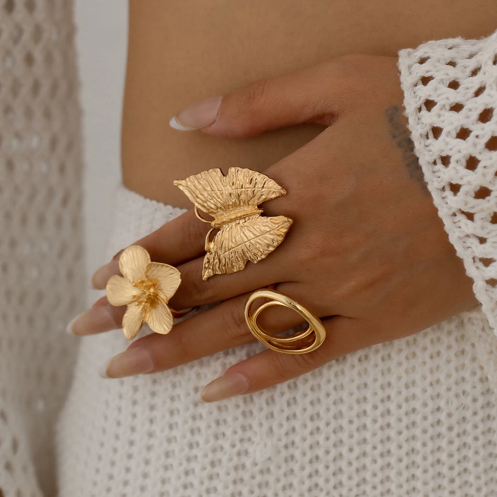 Ingemark 5 Styles créatifs Boho métal papillon fleurs bague pour femmes déclaration de mode 2025 réglable bague de mariage bijoux de mariage