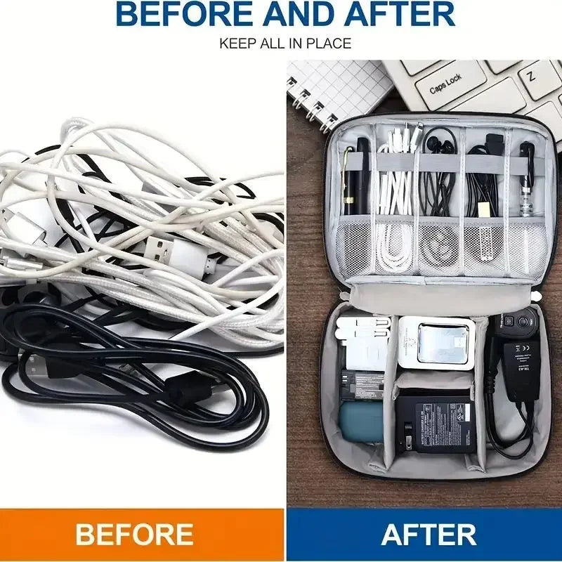 Portable Tech Organizer Case for Electronic Accessories Cables Earphones Storag