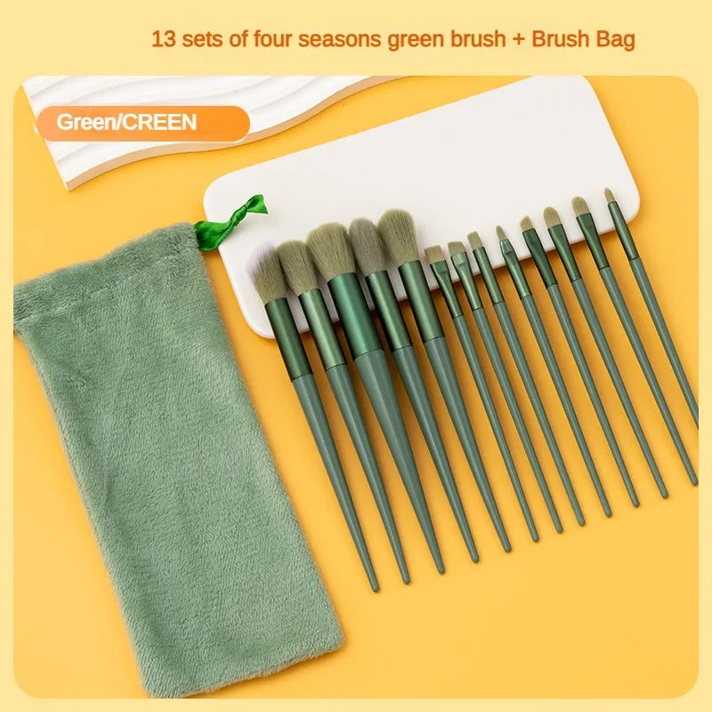 Ensemble de 13 pinceaux de maquillage Purpleflower en forme de feuille de houx, à poils doux, comprenant un pinceau poudre pour le visage, un pinceau illuminateur, un pinceau blush et un pinceau fard à paupières. Un ensemble complet d'outils de beauté.
