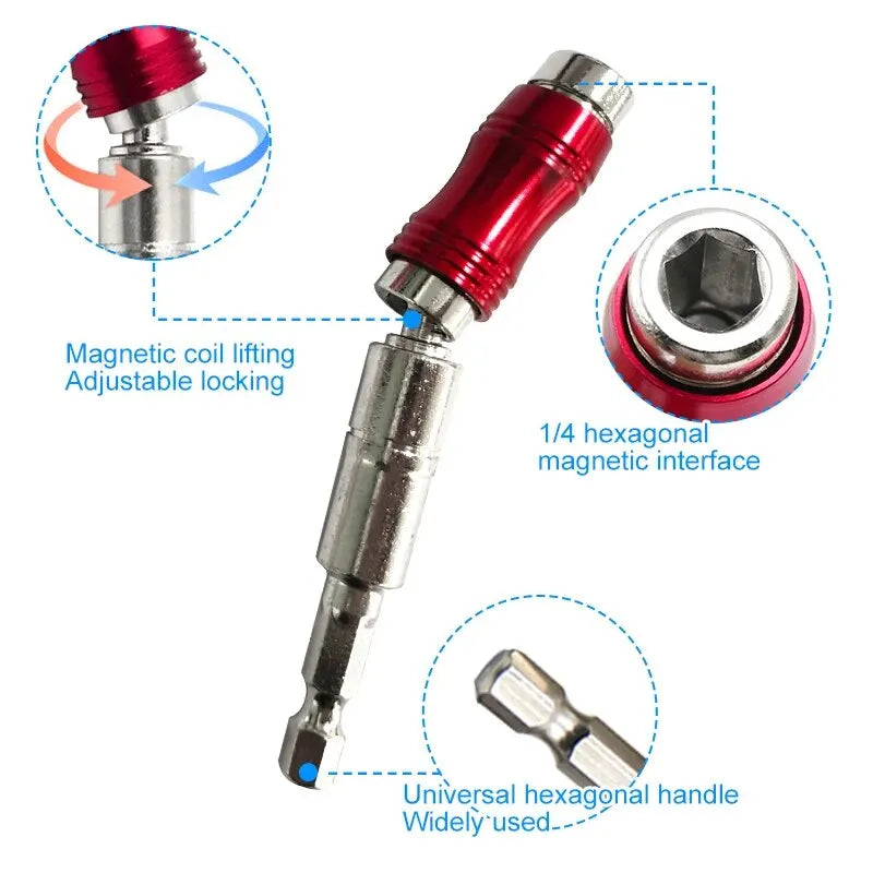 Poignée hexagonale incurvée rouge, tige d'extension directionnelle, vis magnétique, pointe de perçage, adaptateur universel, accessoires pour outils électriques, 1 pièce