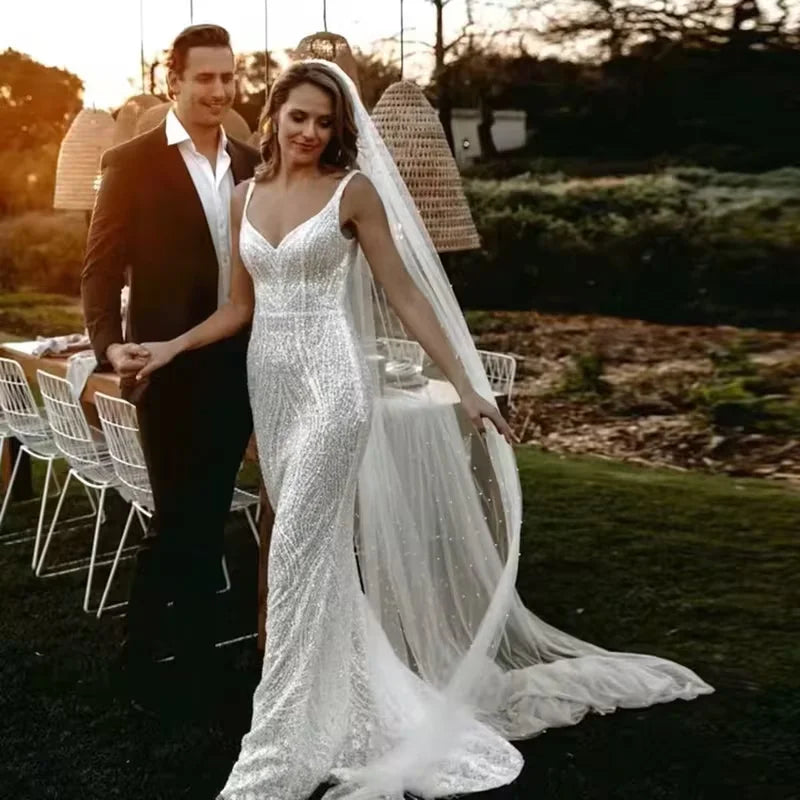 Voile de mariée perlé de 3 mètres de long, une seule couche, accessoire de mariage pour femme