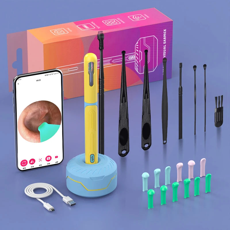 Endoscope WiFi 4.2mm 1080P, caméra de sélection d'oreille avec Base de cuillère d'oreille pour iOS/Android, Otoscope de nettoyage d'oreille avec outil d'élimination du cérumen
