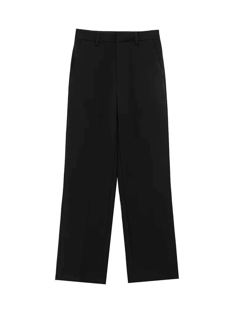 TFMLN – ensemble deux pièces pour femmes, mode, Slim, revers, fermeture éclair, manches courtes, manteau, haut, jambes larges, pantalon, loisirs, noir, été, 2025