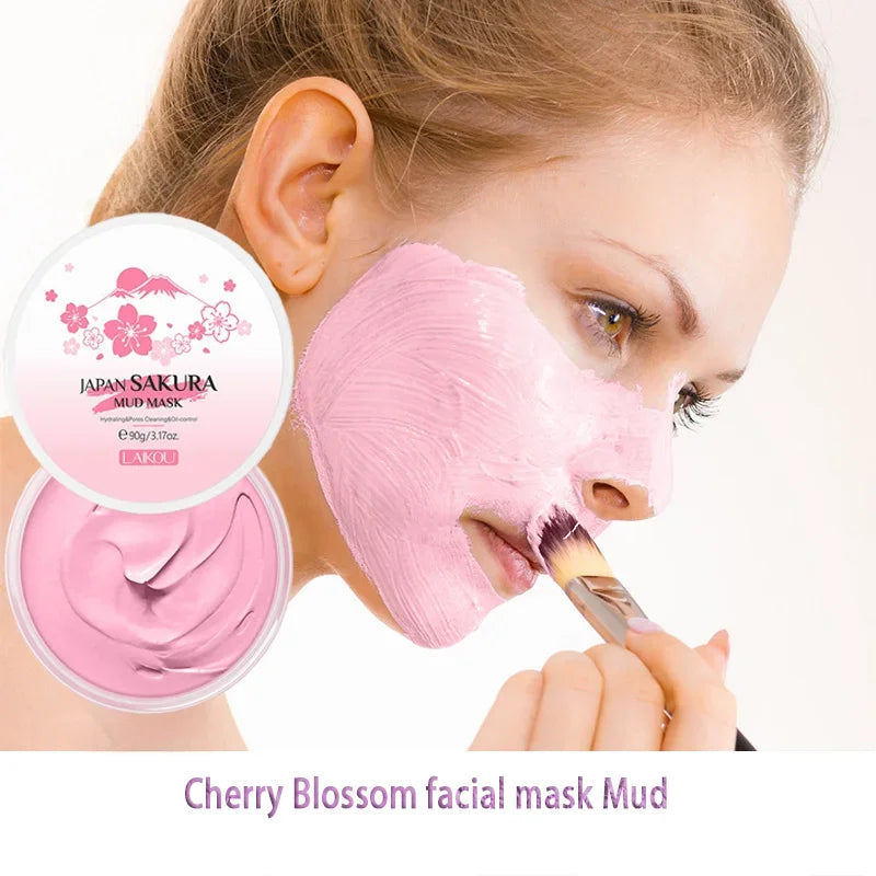 Laikou Sakura Masque de boue Nettoyant profond Contrôle des sébums Équilibre Antioxyde Rétrécissement des pores Enlève les points noirs Masque rafraîchissant du visage 90/25g
