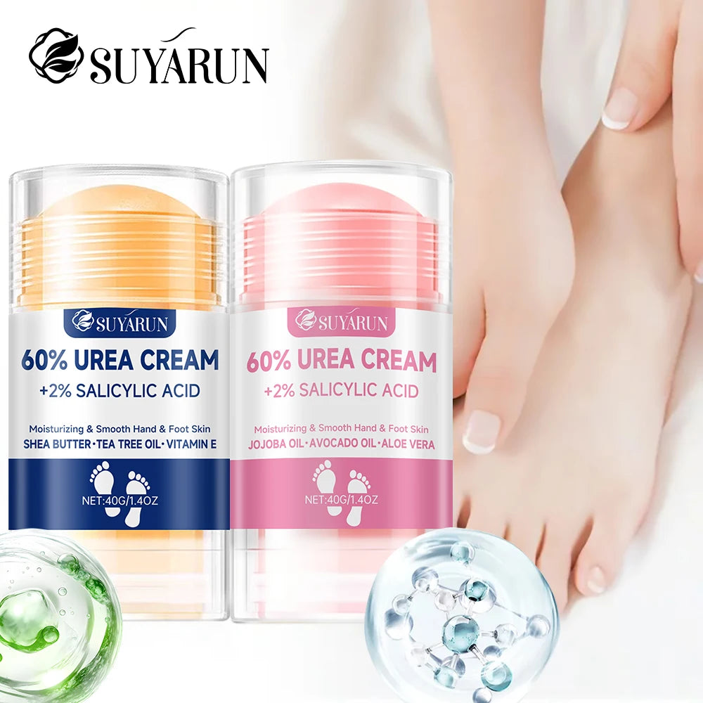 SUYARUN 60 % Urea Foot Cream Stick - Hydratant et exfoliant, réparation du talon fissuré, hydratation profonde pour pieds secs, protection prolongée