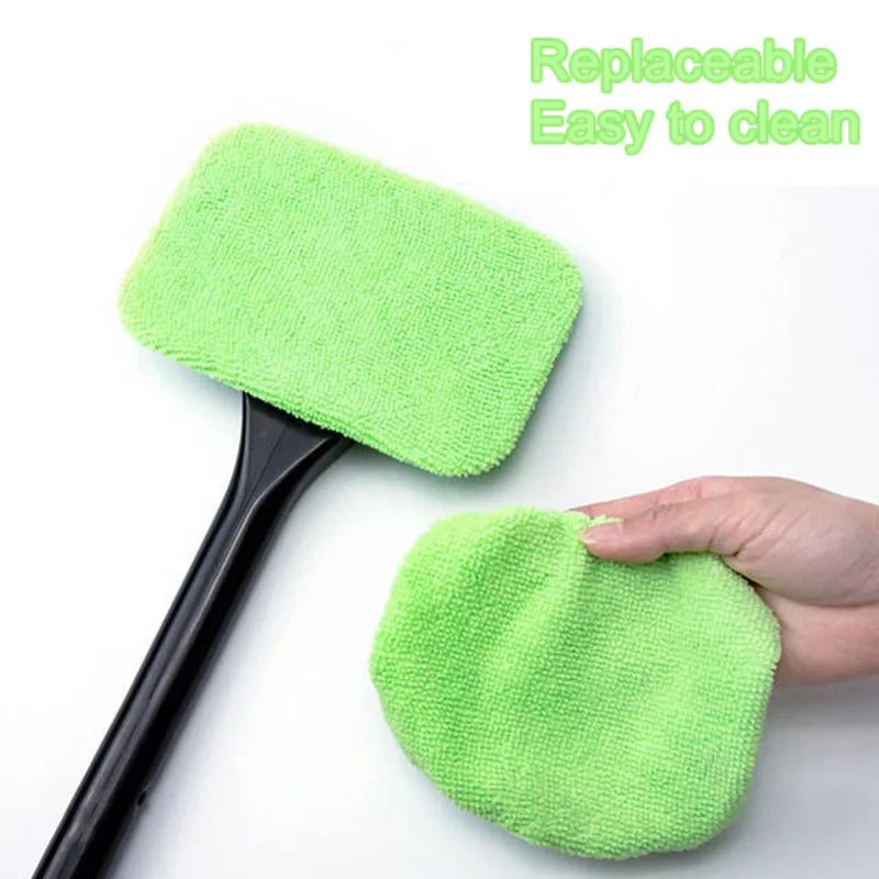 Kit de brosse de nettoyage de vitres de voiture, outil de nettoyage de pare-brise en microfibre, essuie-glace intérieur de voiture, essuie-glace à long manche, tampon en tissu réutilisable