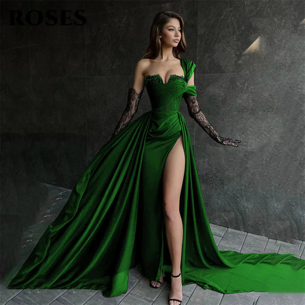 ROSES Robe de soirée sirène fendue sur le côté, robe de bal asymétrique à une épaule, robe de cérémonie à décolleté cœur, personnalisée