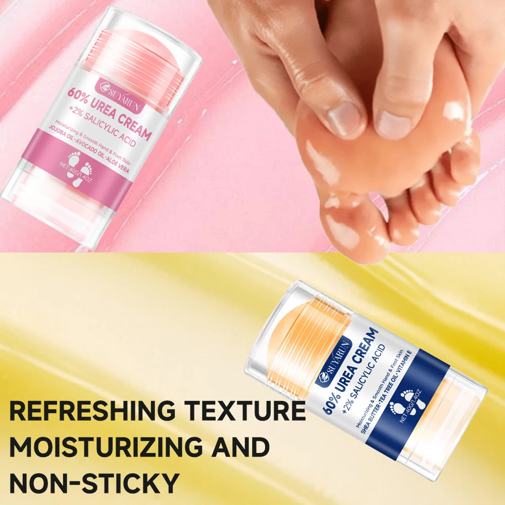 SUYARUN 60 % Urea Foot Cream Stick - Hydratant et exfoliant, réparation du talon fissuré, hydratation profonde pour pieds secs, protection prolongée