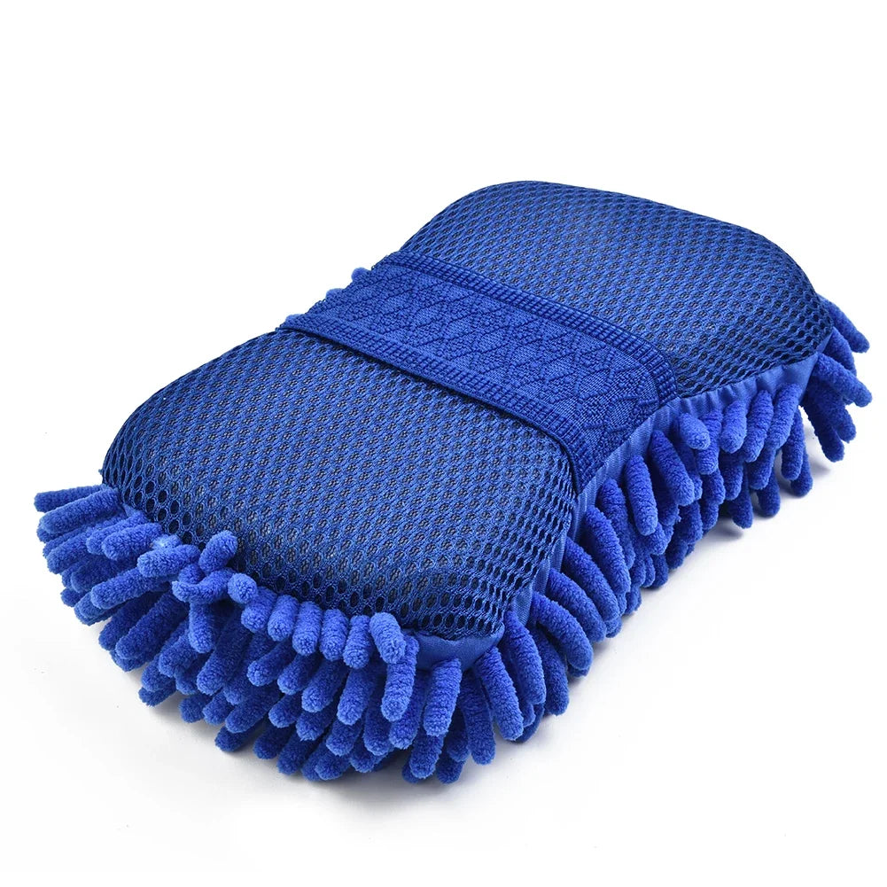 Éponge de lavage de voiture en microfibre Chenille bleue, 1 pièce, brosse de lavage, tampon, outil de nettoyage, serviette de lavage automobile, gants, accessoires de style