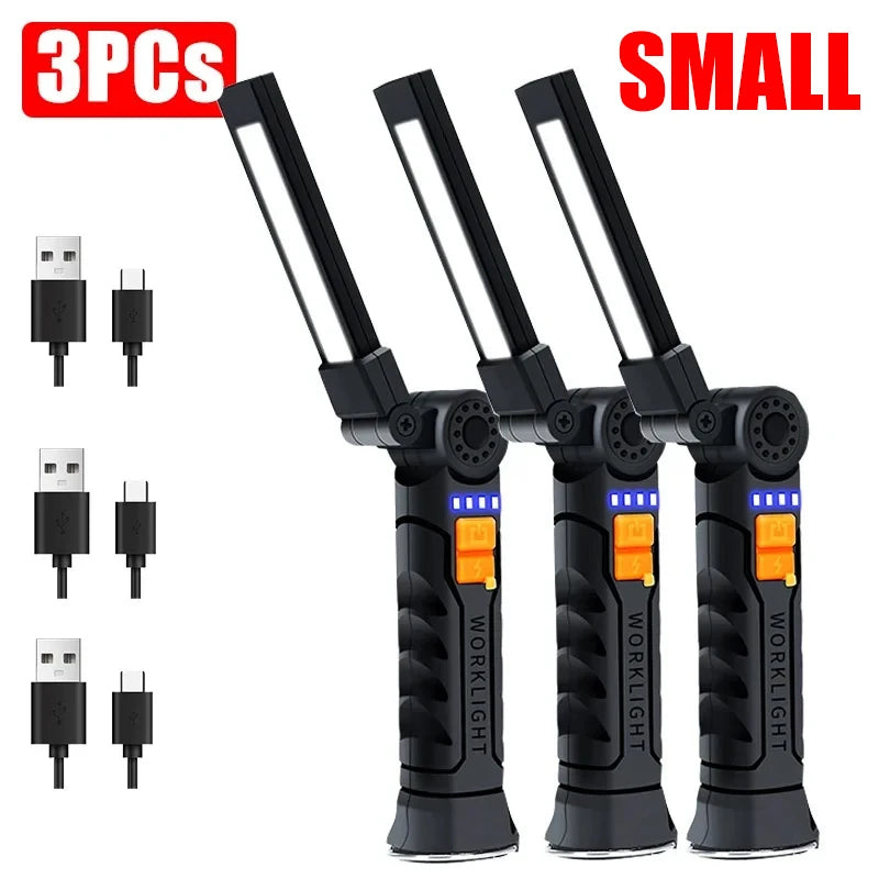 Lampe torche LED COB portable rechargeable par USB, lanterne magnétique suspendue avec batterie intégrée, lampe torche de camping