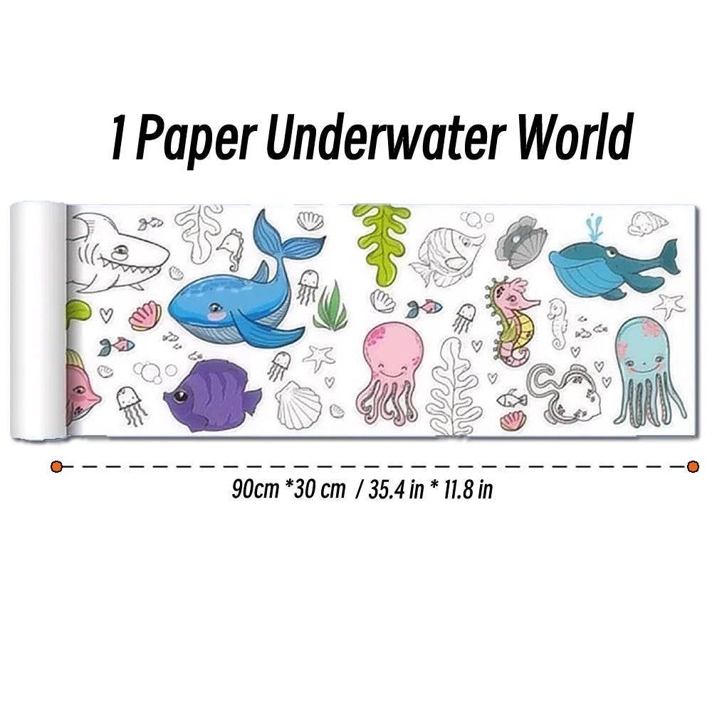Rouleau de papier à colorier pour enfants, motif animaux, 90 cm, à découper et colorier soi-même. Idéal pour les activités manuelles et éducatives comme le graffiti ou le scrapbooking