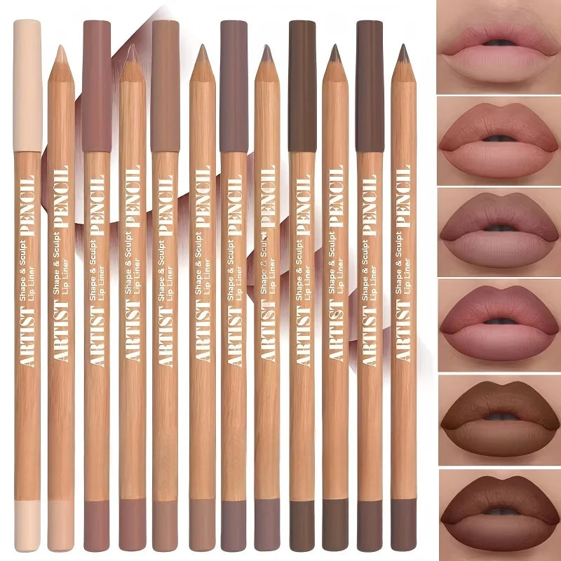 Ensemble de 6 crayons à lèvres mats velours - Teintes polyvalentes longue tenue - Maquillage des lèvres longue tenue - Baie, Brun, Rose