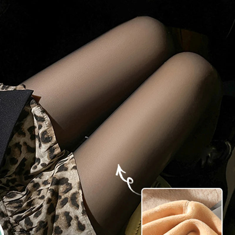 Women's Thermal Leggings Insulated Tights Fleece Lined High Waist Elasticity Thick Plush Women Pantyhose Winter Below 70kg