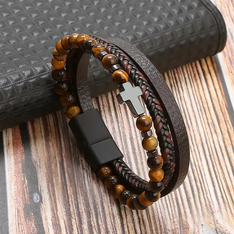 Bracelet en cuir classique pour hommes, nouveau Style, tissé à la main, multicouche, accessoire combiné, mode homme, bijoux, vente en gros, livraison directe