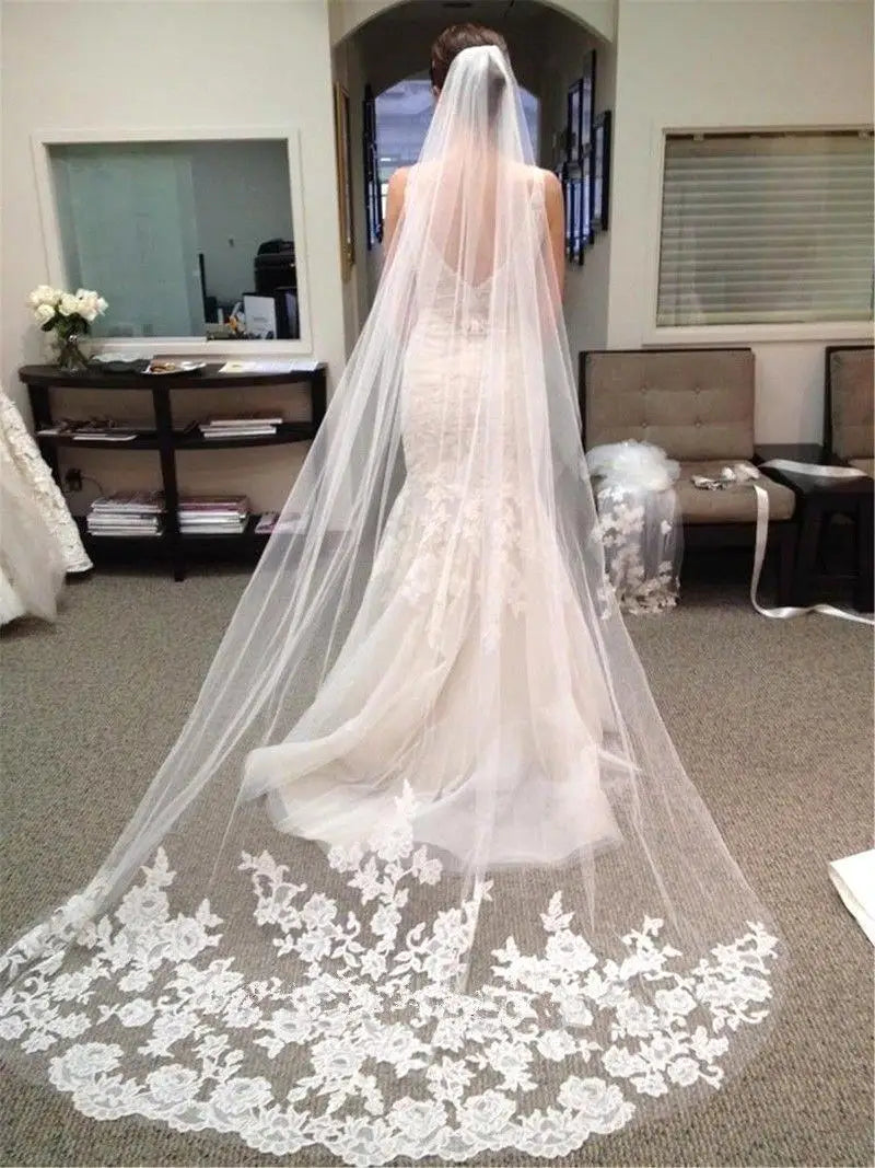 Accessoires de mariage Mariage Voile de mariée 3M avec peigne et bordure en dentelle Voile de mariée cathédrale Voiles de mariée Velos De Novia Largos