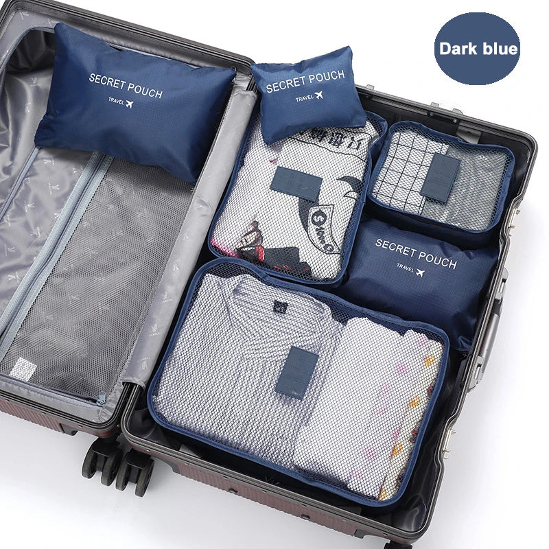 Sacs de rangement de voyage, ensemble de 6 pièces, ensemble d'emballage de valise, étuis de rangement, organisateur de bagages portables, organisateur pliable de vêtements et de chaussures