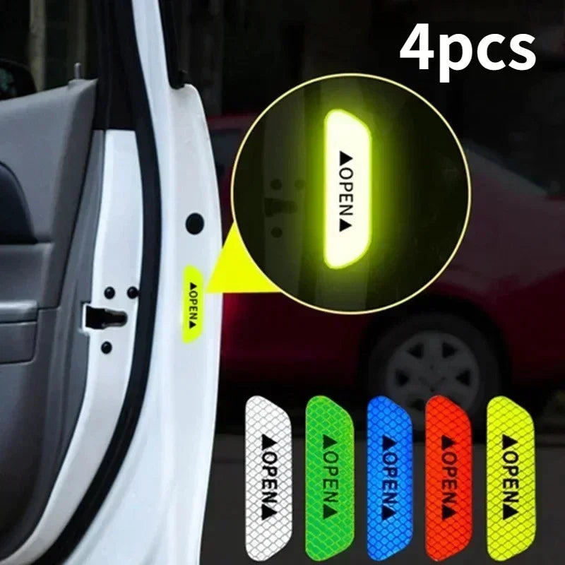 Autocollant réfléchissant pour porte de voiture, 4 pièces, bande réfléchissante d'avertissement d'ouverture de sécurité, accessoires de voiture, autocollant réflecteur extérieur et intérieur