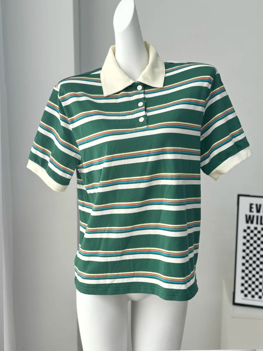 Hirsionsan Polo Col T-shirt Femmes Doux Chic T-shirts 95% Coton Pull Vêtements Lâche Pull Occasionnel 2025 Été Nouvelle Récolte Hauts
