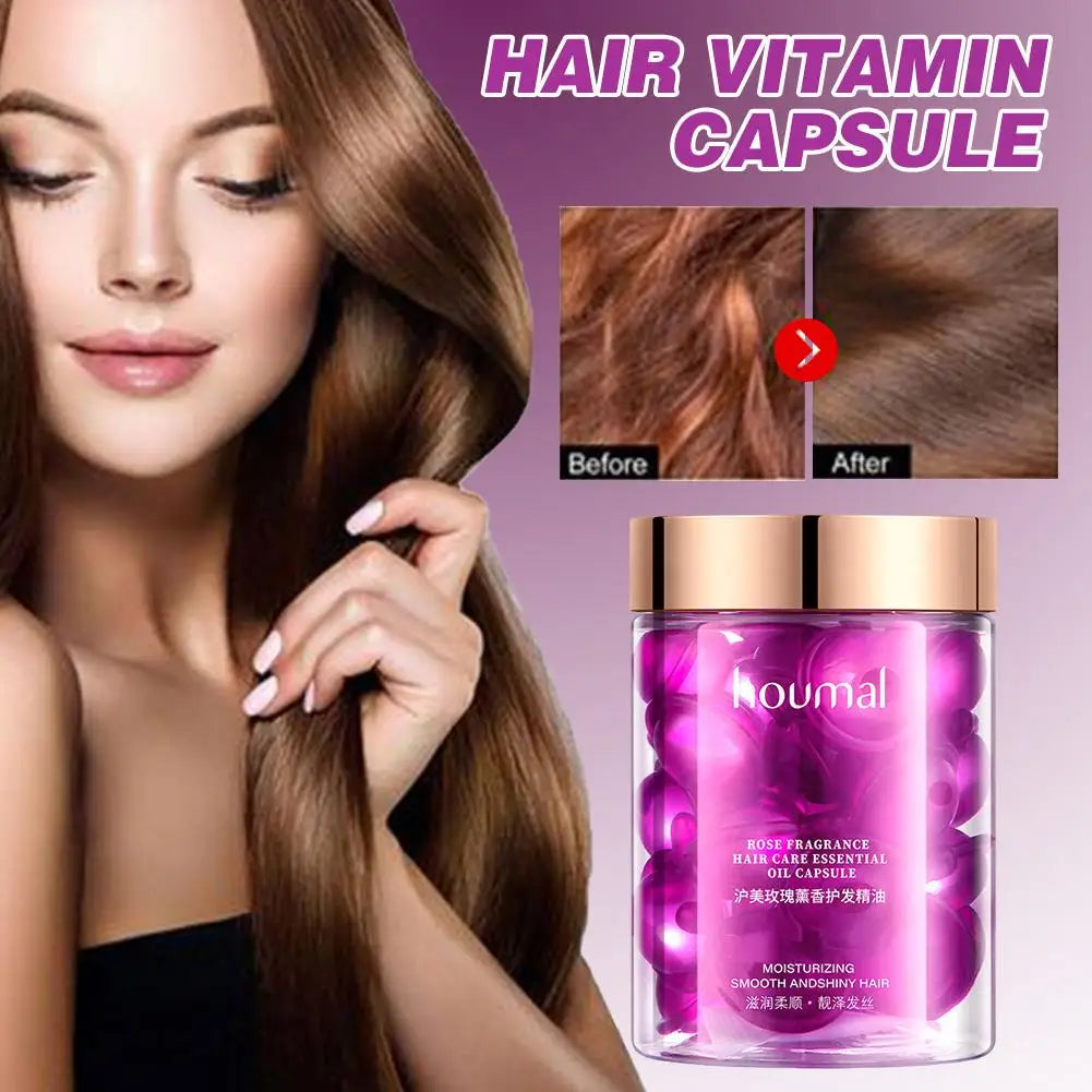 Sérum coiffant pour cheveux secs et indisciplinés, capsules d'huile essentielle de rose, soin sans rinçage anti-frisottis, répare les cheveux secs et abîmés